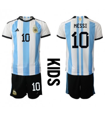 Argentina Lionel Messi #10 Hjemmebanesæt Børn VM 2022 Kort ærmer (+ korte bukser)
